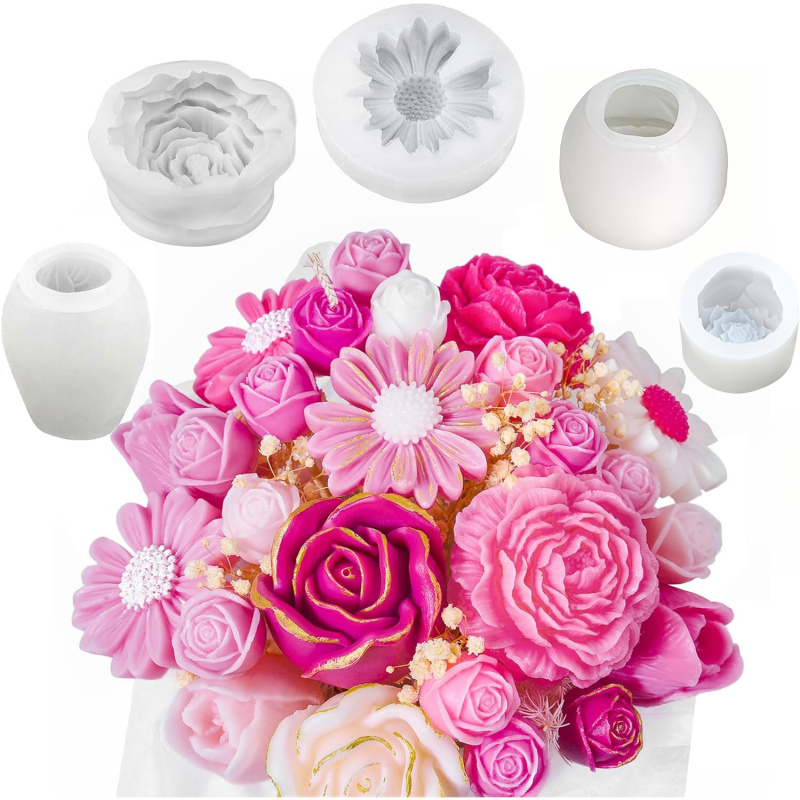 Candle Making Kits - Ensemble de moules à bougies 5Flower,